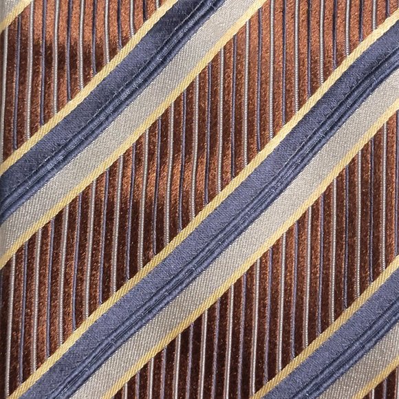 Ermenegildo Zenga Brown with Black, Grey & Gold Diagonal Stripes Silk Tie - Picture 4 of 4